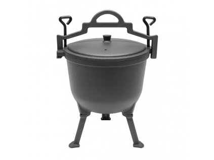 Litinový kotel, litinový hrnec na táborák, 8 l, kryt na grilování
