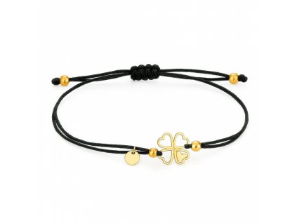 Pozlacený náramek CLOVER z chirurgické oceli, černý na provázku BST1553CZ