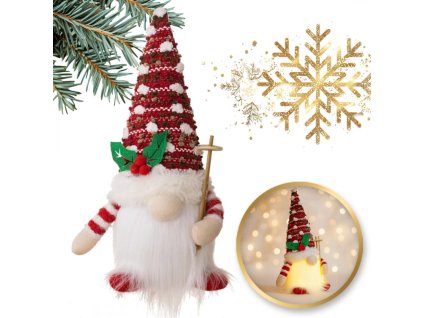 Vánoční trpaslík na baterie, Plyšová lampa, 13 x 29 cm, KSN209