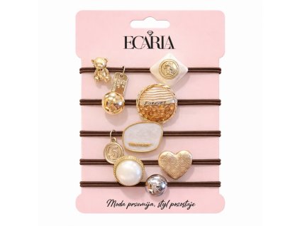 Sada gumiček do vlasů, hnědá s kamínky, zlatá HEART GUM184