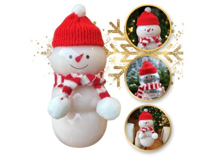 Dekorativní láhev 350 ml ve tvaru sněhuláka se šálou a čepicí 17 cm BD40