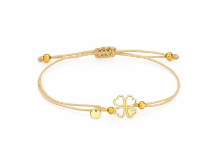 Pozlacený náramek CLOVER z chirurgické oceli, krémový na šňůrce BST1553K