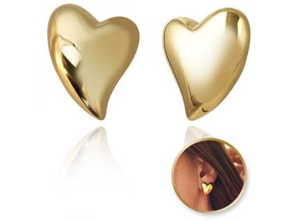 Velké náušnice z nerezové oceli pokovené 14k zlatem ve tvaru srdce KST3383