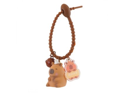 Přívěsek na klíče s kapybarou 4x2,5 cm s ptákem, přívěskem a zvonkem BRL338