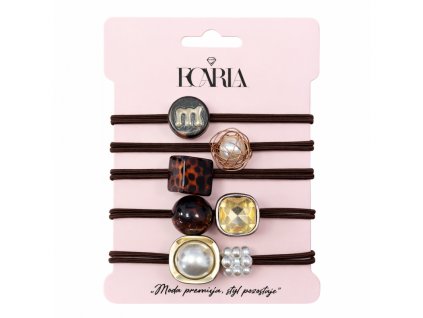 Sada gumiček do vlasů, hnědá s kamínky, zlatá GUM186