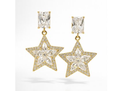 Visací náušnice s hvězdou z nerezové oceli pozlacené 14k zlatem KST3531