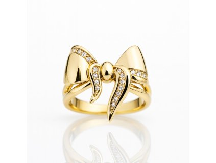 Prsten z chirurgické oceli pokovený 14karátovým zlatem, mašle PST984, velikost prstenu: US6 EU11