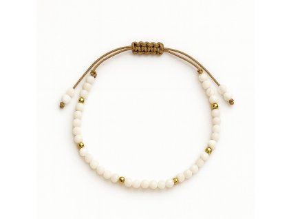 Náramek z chirurgické oceli pokovený 14k zlatem, bílý, na šňůrce, nastavitelný BST1567