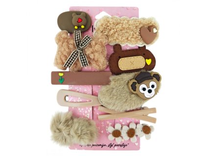 Sada 10 sponek a nazouváků do vlasů v 1, nadýchaná hnědá, SP408