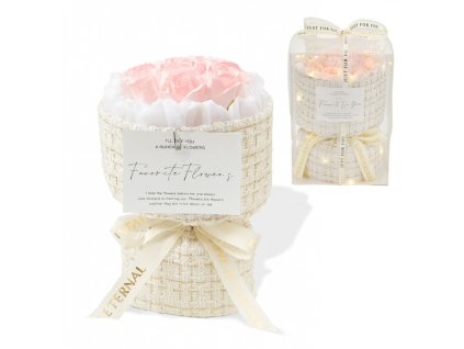 Kytice vonných mýdlových květů v dárkové krabičce, svítící LED BUK22