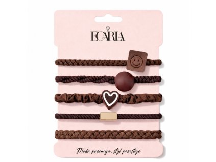 Sada 5 gumiček v 1 na odznak, hnědá SMILE, srdíčko GUM185BR