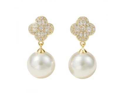 Náušnice z nerezové oceli pokovené 14k zlatem, visící perly KST3512