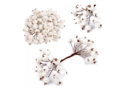 Mrazivé bílé jeřabiny, umělé, 20 ks, trs, GLZ01