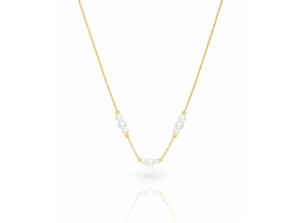 Náhrdelník z nerezové oceli pokovený 14k zlatem, perly NST2216