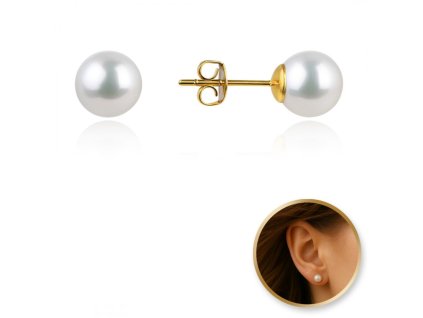 Náušnice z nerezové oceli pokovené 14k zlatem, perla KST3420