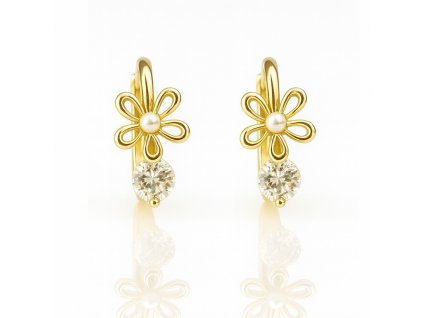 Náušnice z nerezové oceli pokovené 14k zlatem, květina s perlou KST3519