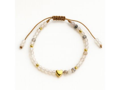 Náramek z chirurgické oceli pokovený 14k zlatem, srdce, nastavitelný na šňůrce BST1568