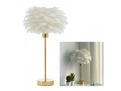 Elegantní stolní lampa s bílým stínidlem z peří, 3barevný stmívač, USB port, OZD12
