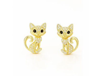 Náušnice z nerezové oceli pokovené 14k zlatem, Cat KST3524