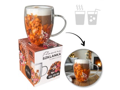 Termosklenice s květinami uvnitř, gypsofila, hortenzie, oranžovo-růžová 300 ml 1 ks SZK196