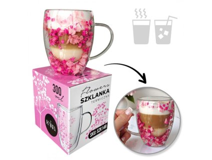 Termosklenice s květinami uvnitř, gypsofila, hortenzie, růže, 300 ml, 1 ks. SZK149