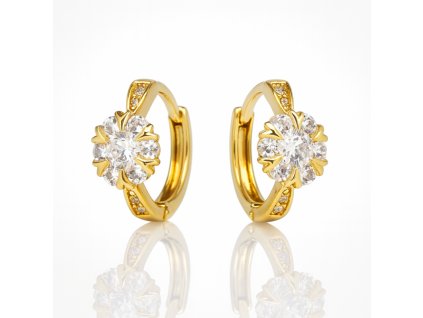 Náušnice z nerezové oceli pokovené 14k zlatem se zirkonovými květy KST3504