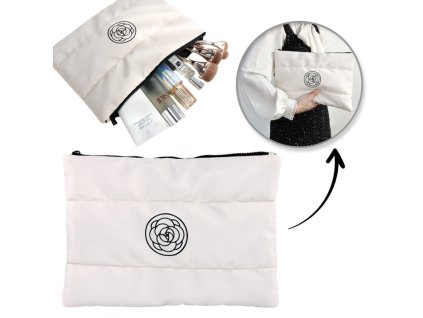 Dámská kosmetická taštička, velká, prošívaná, voděodolná, bílá, 22 x 31 cm KS144B