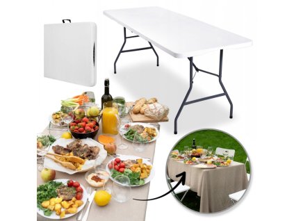 Skládací cateringový stůl, turistický stůl, do zahrady 70 x 180 cm bílý SC02