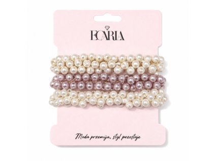 Sada 3 v 1 vlasových gumiček na odznaku, perly GUM189