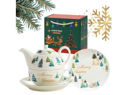 VÁNOČNÍ SADA - džbán s hrnkem a podšálkem v dekorativní krabičce KB27