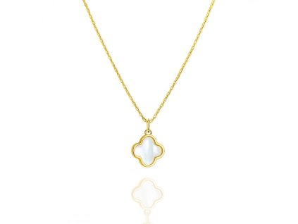 Náhrdelník z nerezové oceli pokovený 14k zlatem, bílý jetel NST2220