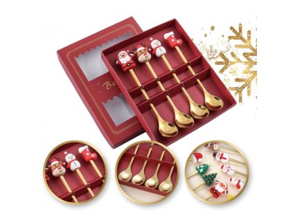 Sada lžiček s vánočními figurkami, 4 kusy v krabičce, zlatá 16,8 x 2,8 cm LYZ4