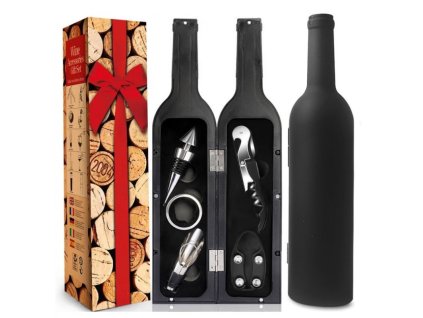 Dárková sada vína, hotový dárek v matně černé lahvi AB03