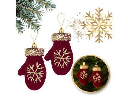 Vánoční dekorace, vínové sametové rukavice, 2 ks. WOZ60