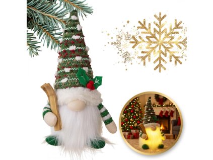 Vánoční trpaslík na baterie, plyšová lampa, 14 x 28 cm, KSN208