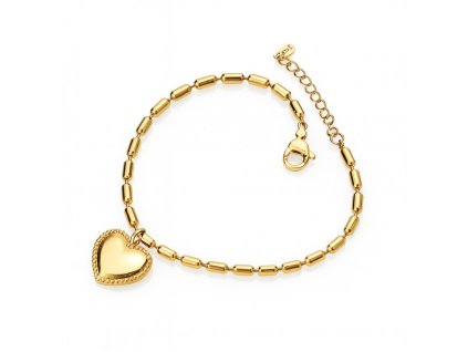Náramek z chirurgické oceli pokovený 14k zlatem, srdce BST1585