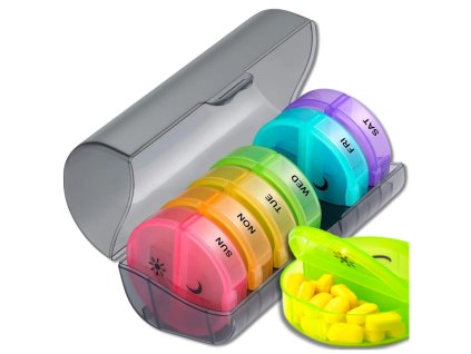 Krabička, kazeta, barevný organizér na léky, 7 dní