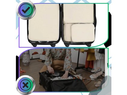 Sada 4 organizérů do cestovního kufru, béžová, se zipem