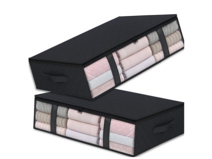 Organizér do šatní skříně na ložní prádlo a oblečení, sada 2 kusů, černá