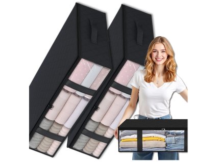 Organizér do šatní skříně na ložní prádlo a oblečení, sada 2 kusů, černá