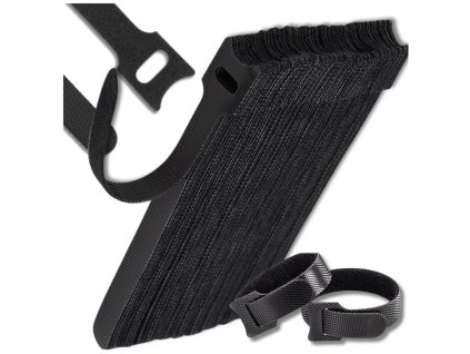 Stahovací páska na suchý zip pro upevnění vodičů, sada 100 kusů, černá, 12x150 mm