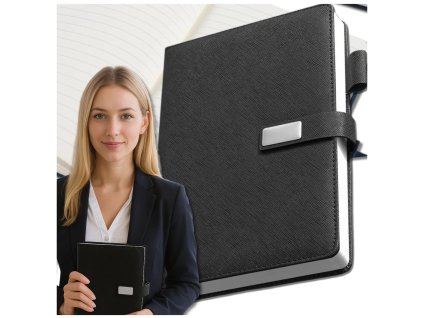 Zápisník/deník A5 kožený elegantní zapínání černý