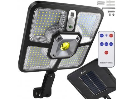 Solární lampa s dálkovým ovládáním, 4 provozními režimy a senzorem pohybu, černá, ABS + plast, 36.5x23x4.5 cm
