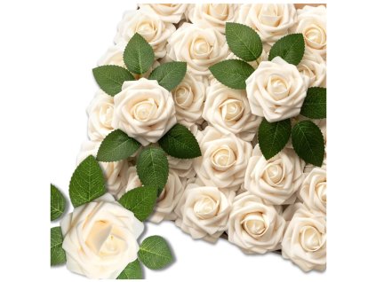 Sada umělých květin růží 25 ks dekorativní ecru