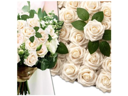 Sada umělých květin růží 25 ks dekorativní ecru