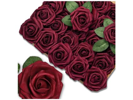 Sada umělých květin růží 25 ks dekorativní vínové