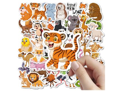Samolepky se zvířaty 50 ks barevné motivační DIY pro děti vinylové