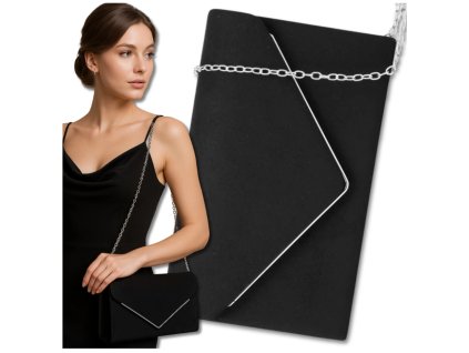 Elegantní dámská večerní kabelka přes rameno z černého semiše