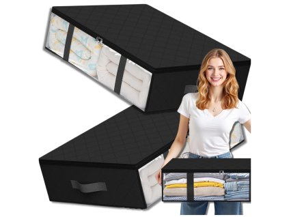 Sada 2 organizérů do skříně na ložní prádlo, oblečení a tašku, velká, černá, 60x45cm