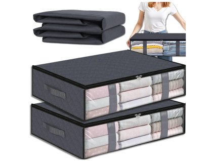 Sada 2 organizérů do šatní skříně na ložní prádlo, taška na oblečení velká, šedá 60x45cm